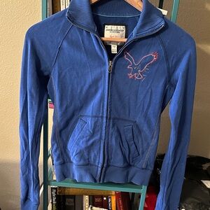 American Eagle Outfitters Embroidered Blue Zip-Up Jacket